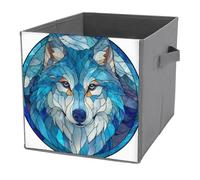 Jubonexis Stained Glass Winter Scene Blue Wolf Cube Storage Bins Storage Cubes Foldable Decorative Fabric Storage Baskets Home Organizers with Handles for Shelves,Closet, 27x27 CM