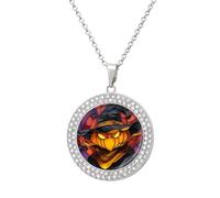 Jubonexis Stained Glass Witch Hat Pumpkin Round Pendant Necklace Silver Jewelry for Women