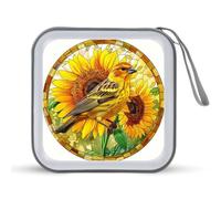 Jubonexis Stained Glass Yellow Bird on Sunflowers CD Case DVD Storage Case Portable