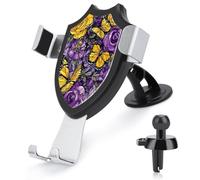 Jubonexis Stained Glass Yellow Butterflies Roses Floral Car Phone Holder Mount Triangle Clip Base Air Vent Cell Phone Car Mount Automotive Accessories for 4-6 Inches Cell Smartphones