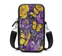 Jubonexis Stained Glass Yellow Butterflies Roses Floral Crossbody Mobile Phone Bag Smartphone Bag With Adjustable Strap