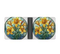 Jubonexis Stained Glass Yellow Lilies Bouquet Flower Soft PU Leather Bifold Wallet, Coin Purse Credit Pass Case, Durable Card-Holder Slim Billfold for Men Woman Money Storage