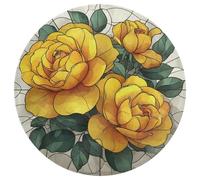 Jubonexis Stained Glass Yellow Roses Large Round Carpet Area Rug Mat Modern Non Slip Circular Rugs 36inch(90cm)