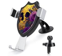 Jubonexis Stained Glass Yellow Skull Purple Roses Car Phone Holder Mount Triangle Clip Base Air Vent Cell Phone Car Mount Automotive Accessories for 4-6 Inches Cell Smartphones