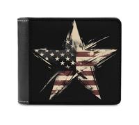 Jubonexis Star with American Flag Pattern Soft PU Leather Bifold Wallet, Coin Purse Credit Pass Case, Durable Card-Holder Slim Billfold for Men Woman Money Storage