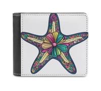 Jubonexis Starfish with Floral Vintage Patterns Soft PU Leather Bifold Wallet, Coin Purse Credit Pass Case, Durable Card-Holder Slim Billfold for Men Woman Money Storage