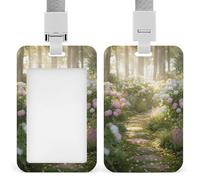 Jubonexis Stone Path Hydrangea Garden ID Badge Holder Retractable Clip Card Holder Card Protector Name Badge Name Tag for Work Office Doctor Nurse