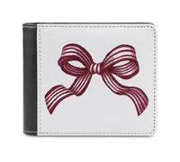 Jubonexis Striped Ribbon Bow Soft PU Leather Bifold Wallet, Coin Purse Credit Pass Case, Durable Card-Holder Slim Billfold for Men Woman Money Storage
