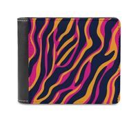 Jubonexis Striped Zebra Skin Lines Neon Hues Soft PU Leather Bifold Wallet, Coin Purse Credit Pass Case, Durable Card-Holder Slim Billfold for Men Woman Money Storage