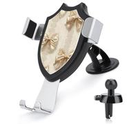 Jubonexis Subtle Gold Satin Bows Coquette Car Phone Holder Mount Triangle Clip Base Air Vent Cell Phone Car Mount Automotive Accessories for 4-6 Inches Cell Smartphones