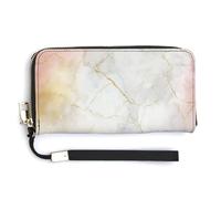 Jubonexis Subtle Pastel Ink Wash Gold Crackle Hints PU Leather Clutch Long Bifold Wallet, Coin Purse Credit Pass Case, Durable Card-Holder Money Storage for Women Men