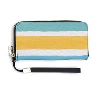Jubonexis Summer Color Horizontal Stripes Coral Turquoise PU Leather Clutch Long Bifold Wallet, Coin Purse Credit Pass Case, Durable Card-Holder Money Storage for Women Men