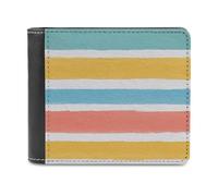 Jubonexis Summer Color Horizontal Stripes Coral Turquoise Soft PU Leather Bifold Wallet, Coin Purse Credit Pass Case, Durable Card-Holder Slim Billfold for Men Woman Money Storage