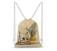 Jubonexis Summer Deck Chair Pineapple with Sunglasses Drawstring Backpack Canvas String Bag Lightweight Sports Gym Bag for Men Women