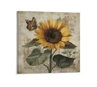 Jubonexis Sunflower And Butterfly Vintage Canvas Wall Art Poster Painting Aesthetic Picture for Living Room Farmhouse Decor Unframed 16x16inch(40x40cm)