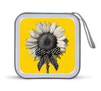 Jubonexis Sunflower Black White Ribbon Bow CD Case DVD Storage Case Portable for Car Home Travel