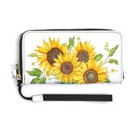 Jubonexis Sunflower Bouquet in Vintage Watering Can PU Leather Clutch Long Bifold Wallet, Coin Purse Credit Pass Case, Durable Card-Holder Money Storage for Women Men