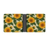 Jubonexis Sunflower Bright Yellow Petals Green Leaves Soft PU Leather Bifold Wallet, Coin Purse Credit Pass Case, Durable Card-Holder Slim Billfold for Men Woman Money Storage