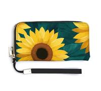 Jubonexis Sunflower Flat Pattern Yellow Flower PU Leather Clutch Long Bifold Wallet, Coin Purse Credit Pass Case, Durable Card-Holder Money Storage for Women Men
