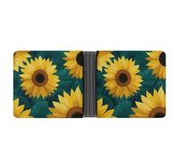 Jubonexis Sunflower Flat Pattern Yellow Flower Soft PU Leather Bifold Wallet, Coin Purse Credit Pass Case, Durable Card-Holder Slim Billfold for Men Woman Money Storage