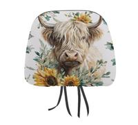 Jubonexis Sunflower Highland Cow Farmhouse Printed Car Headrest Cover,2 Pieces, Elastic Comfort Head Rest Cover for Women Men, Universal Fits Most Cars Van SUV Truck, Car Interior Decor Accessories