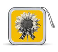 Jubonexis Sunflower with Black White Ribbon Bow CD Case DVD Storage Case Portable for Car Home Travel