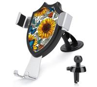 Jubonexis Sunflowers And Colorful Butterflies Car Phone Holder Mount Triangle Clip Base Air Vent Cell Phone Car Mount Automotive Accessories for 4-6 Inches Cell Smartphones