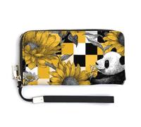 Jubonexis Sunflowers and Pandas PU Leather Clutch Long Bifold Wallet, Coin Purse Credit Pass Case, Durable Card-Holder Money Storage for Women Men