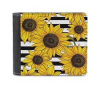 Jubonexis Sunflowers Black White Striped Pattern Soft PU Leather Bifold Wallet, Coin Purse Credit Pass Case, Durable Card-Holder Slim Billfold for Men Woman Money Storage