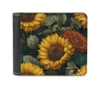 Jubonexis Sunflowers Botanical Vintage Floral Soft PU Leather Bifold Wallet, Coin Purse Credit Pass Case, Durable Card-Holder Slim Billfold for Men Woman Money Storage