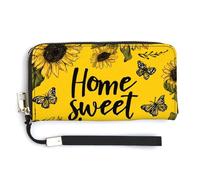 Jubonexis Sunflowers Butterflies Home Sweet Home PU Leather Clutch Long Bifold Wallet, Coin Purse Credit Pass Case, Durable Card-Holder Money Storage for Women Men