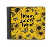 Jubonexis Sunflowers Butterflies Home Sweet Home Soft PU Leather Bifold Wallet, Coin Purse Credit Pass Case, Durable Card-Holder Slim Billfold for Men Woman Money Storage