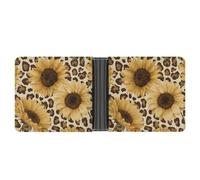 Jubonexis Sunflowers Classic Leopard Print on Light Beige Soft PU Leather Bifold Wallet, Coin Purse Credit Pass Case, Durable Card-Holder Slim Billfold for Men Woman Money Storage