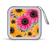 Jubonexis Sunflowers Daisies Pink Yellow Gold Retro CD Case DVD Storage Case Portable