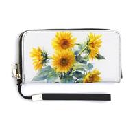 Jubonexis Sunflowers in an Iron Bucket PU Leather Clutch Long Bifold Wallet, Coin Purse Credit Pass Case, Durable Card-Holder Money Storage for Women Men