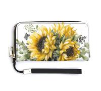 Jubonexis Sunflowers in Black White Checkered Vase PU Leather Clutch Long Bifold Wallet, Coin Purse Credit Pass Case, Durable Card-Holder Money Storage for Women Men