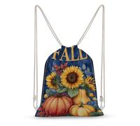 Jubonexis Sunflowers Pumpkins Gourds with Word FALL Drawstring Backpack Canvas String Bag Lightweight Sports Gym Bag for Men Women