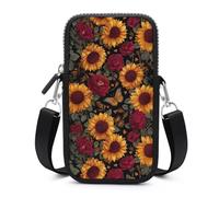 Jubonexis Sunflowers Roses And Butterflies Crossbody Mobile Phone Bag Smartphone Bag With Adjustable Strap