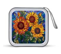 Jubonexis Sunflowers Stained Glass CD Case DVD Storage Case Portable