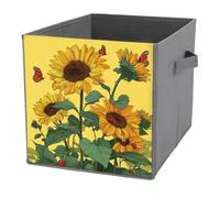 Jubonexis Sunflowers with Butterflies on Yellow Cube Storage Bins Storage Cubes Foldable Decorative Fabric Storage Baskets Home Organizers with Handles for Shelves,Closet, 27x27 CM