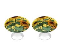 Jubonexis Sunflowers with Butterflies on Yellow Round Drawer Cabinet Knobs Handles with Screws,2 Pcs, Drawer Dresser Knob Pulls Decor for Wardrobe Cupboard Home Office Kitchen