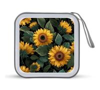 Jubonexis Sunflowers Yellow Petals Green Leaves CD Case DVD Storage Case Portable for Car Home Travel