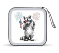 Jubonexis Sunglasses Raccoon Small American Flag CD Case DVD Storage Case Portable