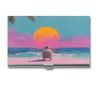 Jubonexis Sunset Ocean Beach Business Card Holder, Pocket Slim Metal Business Card Case for Women Men