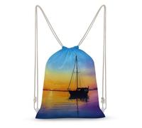Jubonexis Sunset Sailboat Watercolour Drawstring Backpack Canvas String Bag Lightweight Sports Gym Bag for Men Women