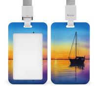Jubonexis Sunset Sailboat Watercolour ID Badge Holder Retractable Clip Card Holder Card Protector Name Badge Name Tag for Work Office Doctor Nurse
