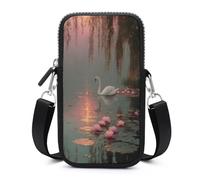 Jubonexis Sunset White Swan in The Water Drooping Willow Crossbody Mobile Phone Bag Smartphone Bag With Adjustable Strap
