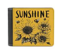 Jubonexis Sunshine on Yellow Sunflower Cartoon Soft PU Leather Bifold Wallet, Coin Purse Credit Pass Case, Durable Card-Holder Slim Billfold for Men Woman Money Storage