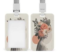 Jubonexis Surreal Collage Woman Flowers Head ID Badge Holder Retractable Clip Card Holder Card Protector Name Badge Name Tag for Work Office Doctor Nurse