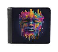 Jubonexis Surreal Face Melting Geometric Shapes Soft PU Leather Bifold Wallet, Coin Purse Credit Pass Case, Durable Card-Holder Slim Billfold for Men Woman Money Storage